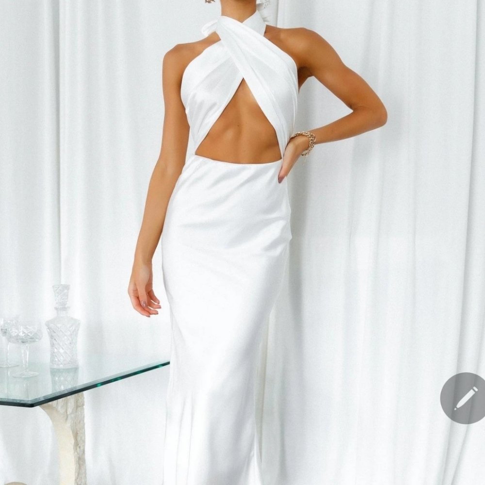 Hello Molly White Backless Maxi Dress